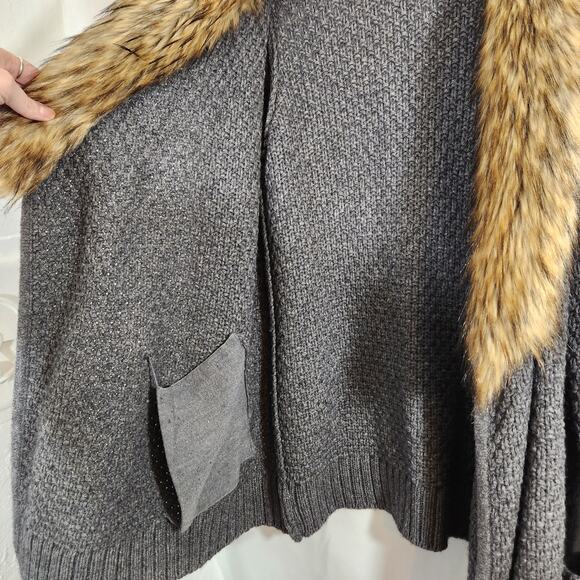 Joie Faux fur sweater cardigan coat wool yak blend - Picture 3 of 11